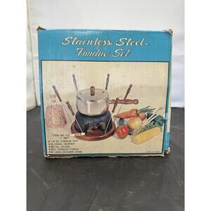 Vintage INTERPUR Stainless Steel Fondue Set FS-825 NOS New Open Box MCM 1970s
